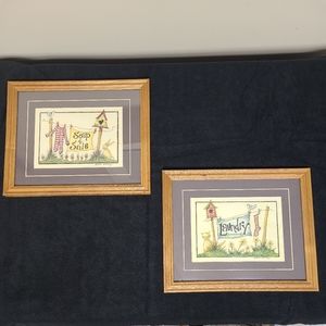 Vintage Pair of Laundry Room Prints in Wood Frames by Beth Yarbrough